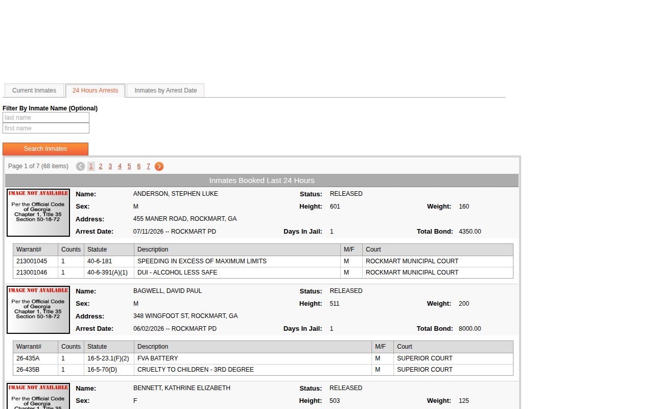 Polk County 24 hour release status in the recent arrests view