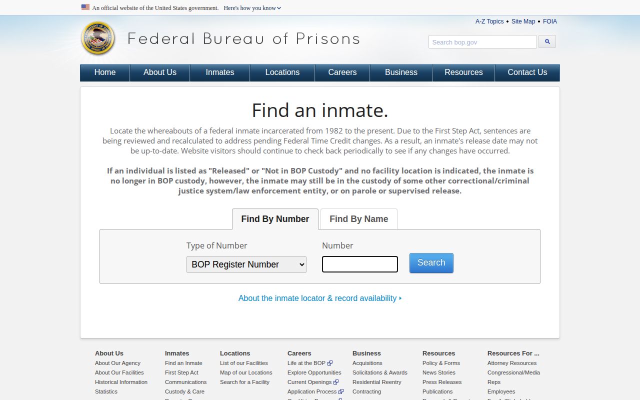 Federal BOP release status locator for a Polk County custody transfer