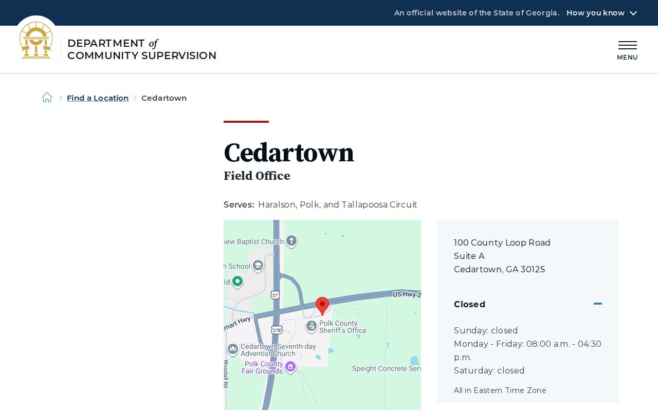 Polk County parole and probation Cedartown DCS office